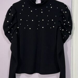 Elegant Black Pearl-Embellished Women's Top